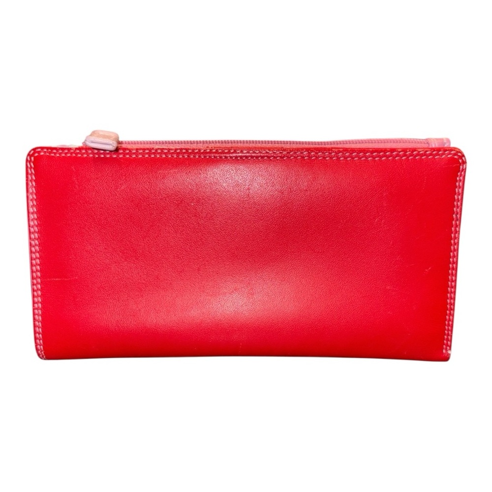 Mywalit Leather Tri-Fold Wallet Pink & Red Colorblock center change purse